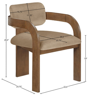 Meridian Furniture Cedra Art Deco Sculpted Velvet Dining Chair with Solid Walnut Frame for Elegant Rooms Beige Style B 33051Beige-C