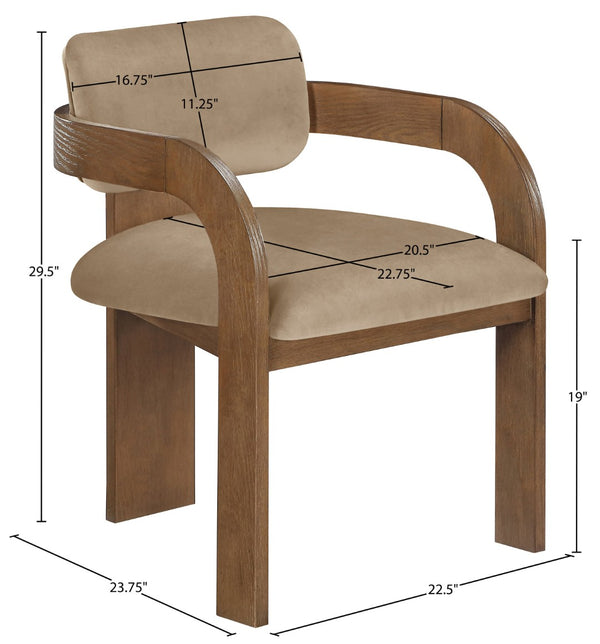 Meridian Furniture Cedra Art Deco Sculpted Velvet Dining Chair with Solid Walnut Frame for Elegant Rooms Beige Style B 33051Beige-C