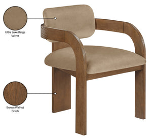 Meridian Furniture Cedra Art Deco Sculpted Velvet Dining Chair with Solid Walnut Frame for Elegant Rooms Beige Style B 33051Beige-C
