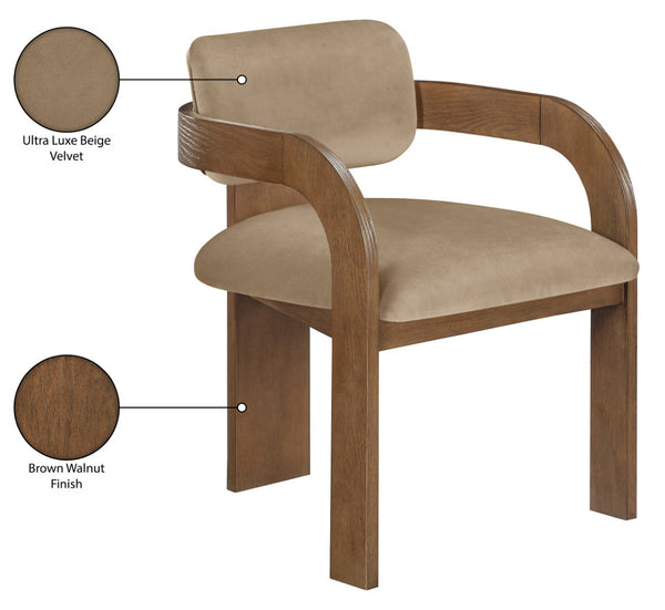 Meridian Furniture Cedra Art Deco Sculpted Velvet Dining Chair with Solid Walnut Frame for Elegant Rooms Beige Style B 33051Beige-C