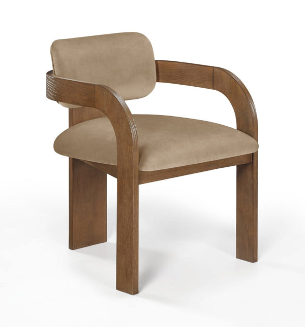 Meridian Furniture Cedra Art Deco Sculpted Velvet Dining Chair with Solid Walnut Frame for Elegant Rooms Beige Style B 33051Beige-C