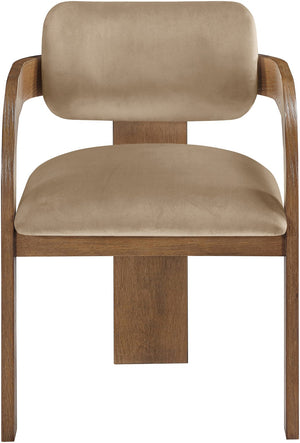Meridian Furniture Cedra Art Deco Sculpted Velvet Dining Chair with Solid Walnut Frame for Elegant Rooms Beige Style B 33051Beige-C
