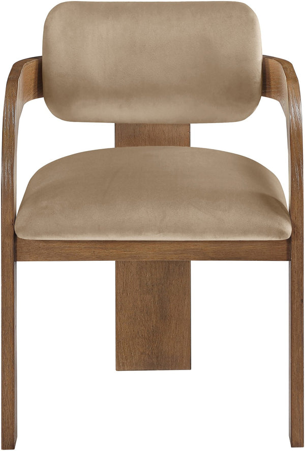 Meridian Furniture Cedra Art Deco Sculpted Velvet Dining Chair with Solid Walnut Frame for Elegant Rooms Beige Style B 33051Beige-C