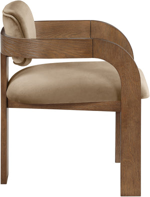 Meridian Furniture Cedra Art Deco Sculpted Velvet Dining Chair with Solid Walnut Frame for Elegant Rooms Beige Style B 33051Beige-C