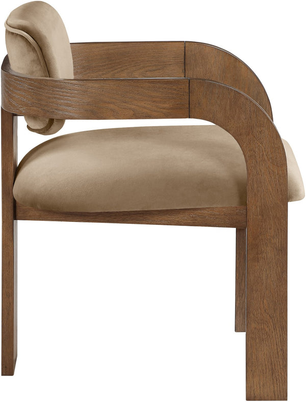 Meridian Furniture Cedra Art Deco Sculpted Velvet Dining Chair with Solid Walnut Frame for Elegant Rooms Beige Style B 33051Beige-C