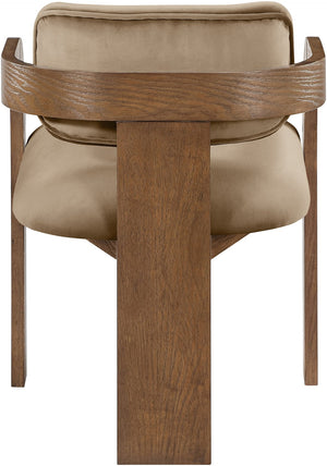 Meridian Furniture Cedra Art Deco Sculpted Velvet Dining Chair with Solid Walnut Frame for Elegant Rooms Beige Style B 33051Beige-C