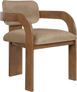 Meridian Furniture Cedra Art Deco Sculpted Velvet Dining Chair with Solid Walnut Frame for Elegant Rooms Beige Style B 33051Beige-C