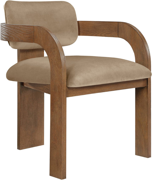 Meridian Furniture Cedra Art Deco Sculpted Velvet Dining Chair with Solid Walnut Frame for Elegant Rooms Beige Style B 33051Beige-C