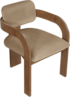 Meridian Furniture Cedra Art Deco Sculpted Velvet Dining Chair with Solid Walnut Frame for Elegant Rooms Beige Style B 33051Beige-C