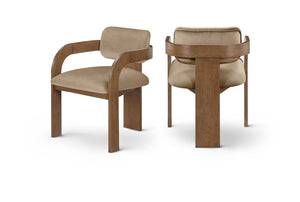 Meridian Furniture Cedra Art Deco Sculpted Velvet Dining Chair with Solid Walnut Frame for Elegant Rooms Beige Style B 33051Beige-C
