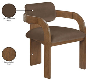 Meridian Furniture Cedra Art Deco Sculpted Velvet Dining Chair with Solid Walnut Frame for Elegant Rooms Brown Style B 33051Brown-C