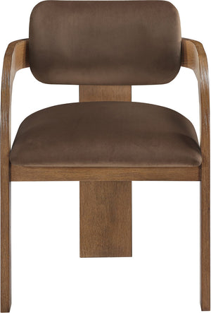 Meridian Furniture Cedra Art Deco Sculpted Velvet Dining Chair with Solid Walnut Frame for Elegant Rooms Brown Style B 33051Brown-C