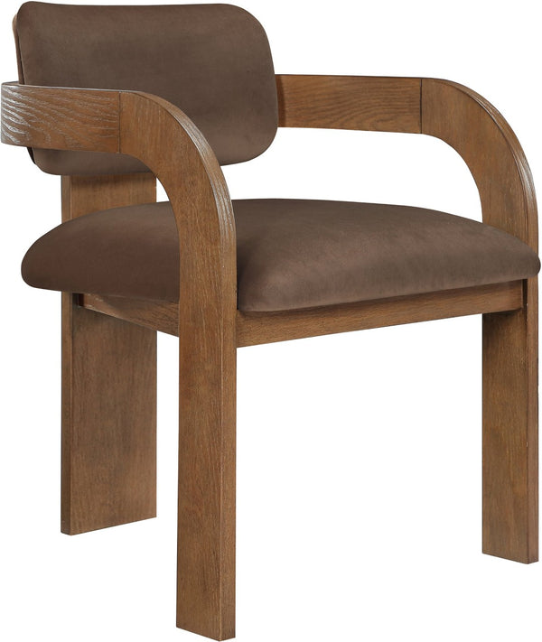 Meridian Furniture Cedra Art Deco Sculpted Velvet Dining Chair with Solid Walnut Frame for Elegant Rooms Brown Style B 33051Brown-C