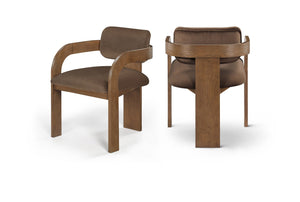 Meridian Furniture Cedra Art Deco Sculpted Velvet Dining Chair with Solid Walnut Frame for Elegant Rooms Brown Style B 33051Brown-C