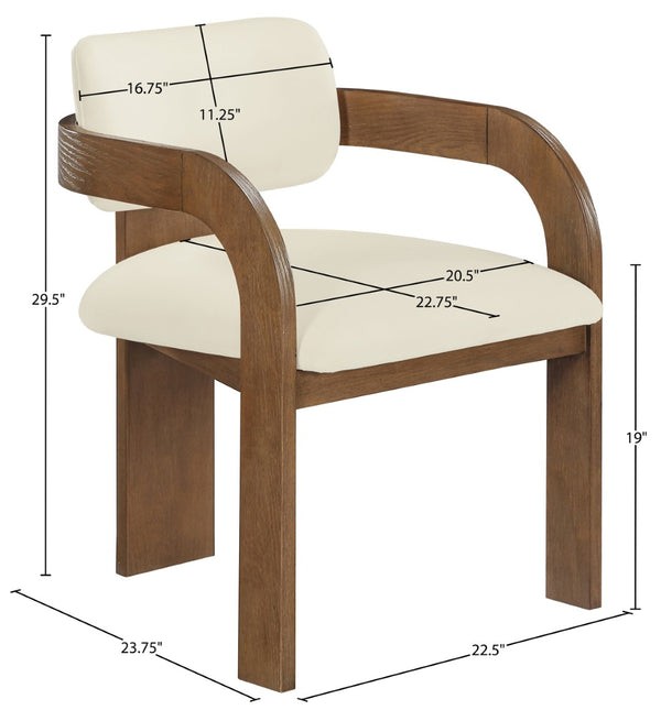 Meridian Furniture Cedra Art Deco Sculpted Velvet Dining Chair with Solid Walnut Frame for Elegant Rooms Cream Style B 33051Cream-C