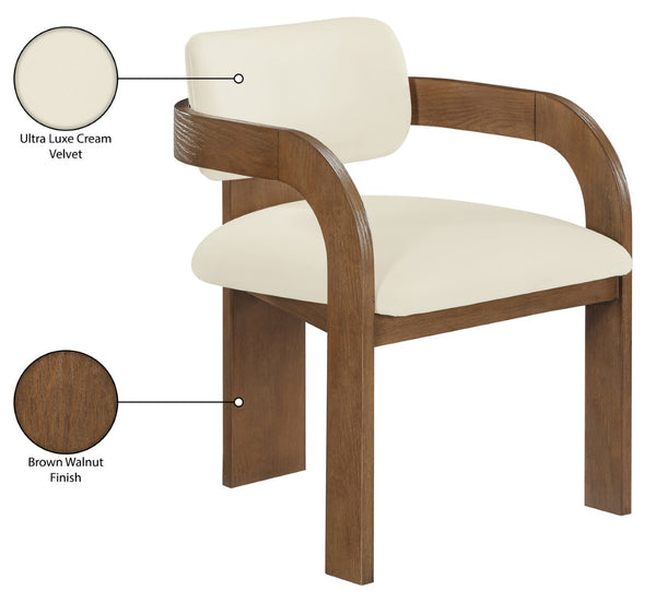 Meridian Furniture Cedra Art Deco Sculpted Velvet Dining Chair with Solid Walnut Frame for Elegant Rooms Cream Style B 33051Cream-C