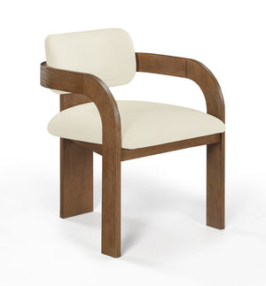 Meridian Furniture Cedra Art Deco Sculpted Velvet Dining Chair with Solid Walnut Frame for Elegant Rooms Cream Style B 33051Cream-C