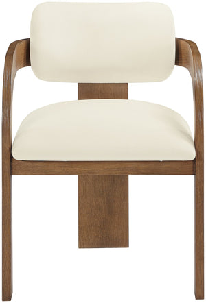 Meridian Furniture Cedra Art Deco Sculpted Velvet Dining Chair with Solid Walnut Frame for Elegant Rooms Cream Style B 33051Cream-C