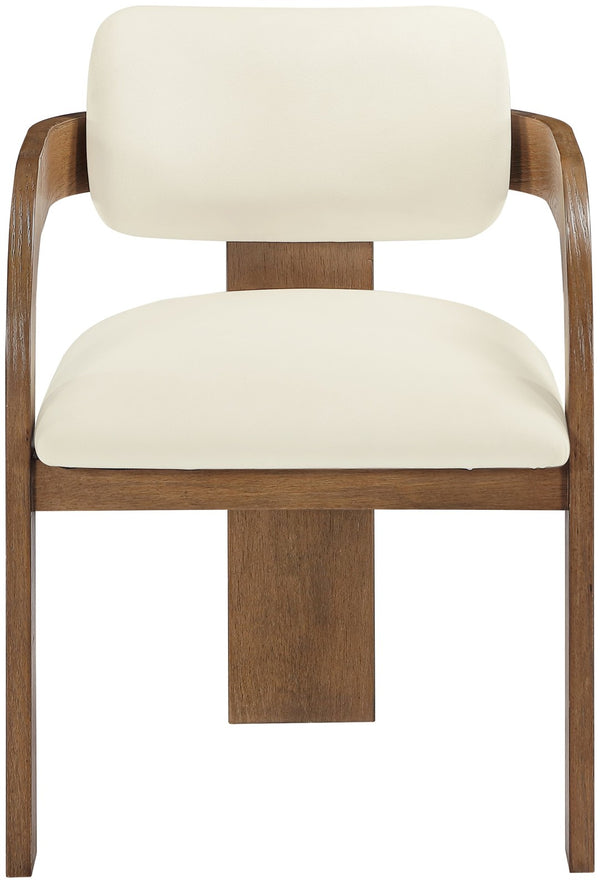 Meridian Furniture Cedra Art Deco Sculpted Velvet Dining Chair with Solid Walnut Frame for Elegant Rooms Cream Style B 33051Cream-C