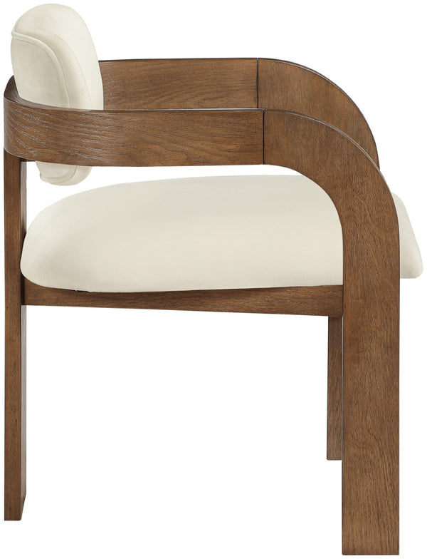 Meridian Furniture Cedra Art Deco Sculpted Velvet Dining Chair with Solid Walnut Frame for Elegant Rooms Cream Style B 33051Cream-C