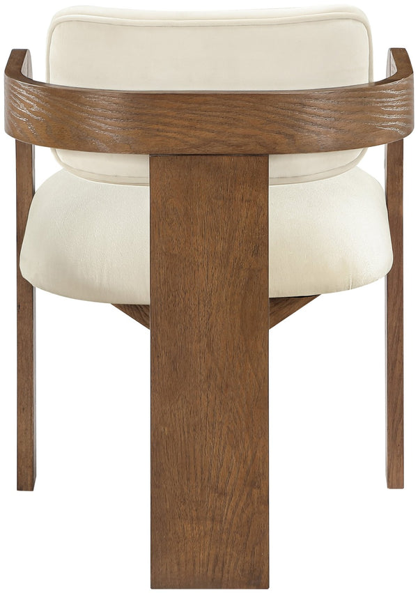 Meridian Furniture Cedra Art Deco Sculpted Velvet Dining Chair with Solid Walnut Frame for Elegant Rooms Cream Style B 33051Cream-C