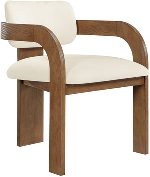 Meridian Furniture Cedra Art Deco Sculpted Velvet Dining Chair with Solid Walnut Frame for Elegant Rooms Cream Style B 33051Cream-C