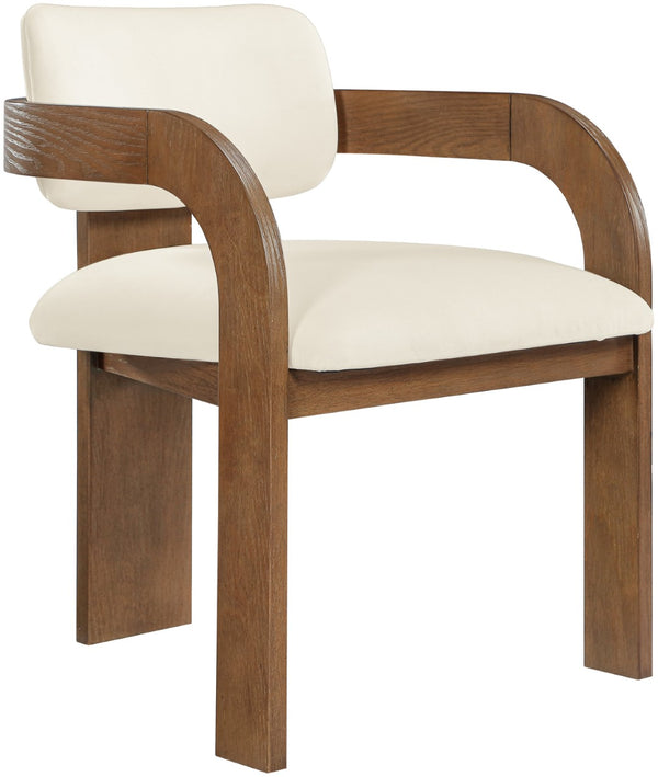 Meridian Furniture Cedra Art Deco Sculpted Velvet Dining Chair with Solid Walnut Frame for Elegant Rooms Cream Style B 33051Cream-C
