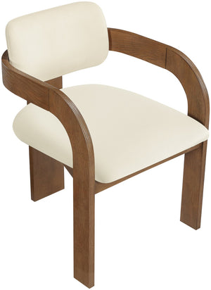 Meridian Furniture Cedra Art Deco Sculpted Velvet Dining Chair with Solid Walnut Frame for Elegant Rooms Cream Style B 33051Cream-C