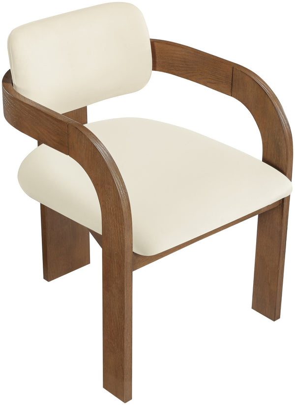 Meridian Furniture Cedra Art Deco Sculpted Velvet Dining Chair with Solid Walnut Frame for Elegant Rooms Cream Style B 33051Cream-C