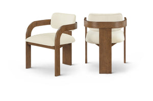 Meridian Furniture Cedra Art Deco Sculpted Velvet Dining Chair with Solid Walnut Frame for Elegant Rooms Cream Style B 33051Cream-C