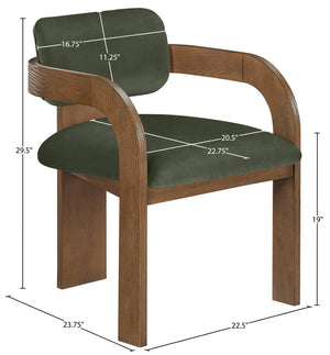 Meridian Furniture Cedra Art Deco Sculpted Velvet Dining Chair with Solid Walnut Frame for Elegant Rooms Green Style B 33051Green-C