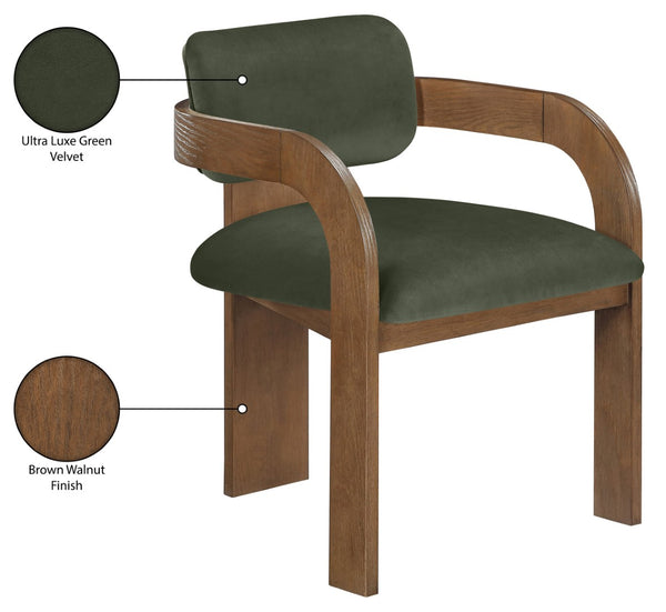 Meridian Furniture Cedra Art Deco Sculpted Velvet Dining Chair with Solid Walnut Frame for Elegant Rooms Green Style B 33051Green-C