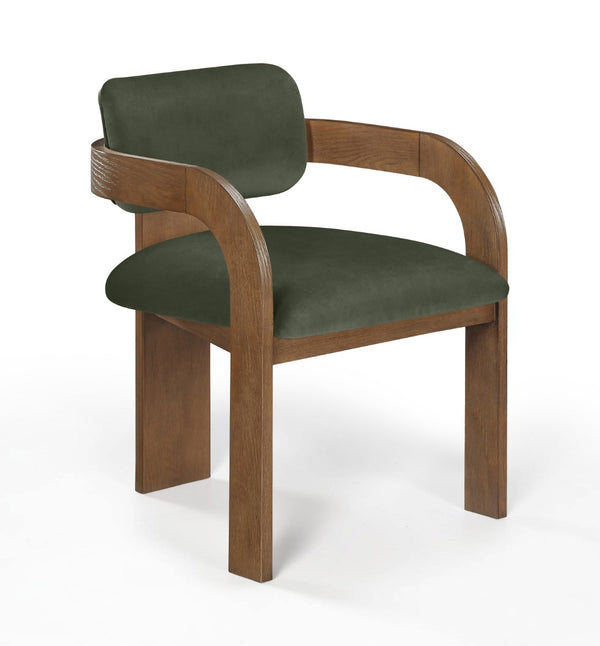 Meridian Furniture Cedra Art Deco Sculpted Velvet Dining Chair with Solid Walnut Frame for Elegant Rooms Green Style B 33051Green-C