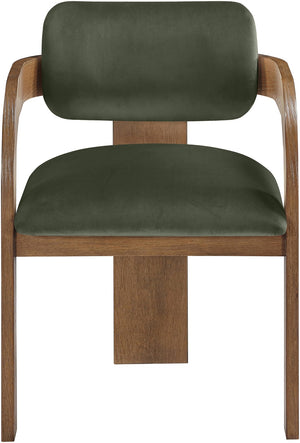 Meridian Furniture Cedra Art Deco Sculpted Velvet Dining Chair with Solid Walnut Frame for Elegant Rooms Green Style B 33051Green-C