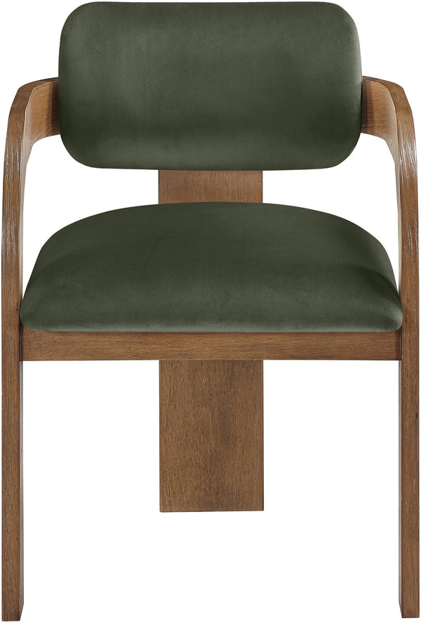 Meridian Furniture Cedra Art Deco Sculpted Velvet Dining Chair with Solid Walnut Frame for Elegant Rooms Green Style B 33051Green-C