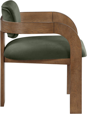Meridian Furniture Cedra Art Deco Sculpted Velvet Dining Chair with Solid Walnut Frame for Elegant Rooms Green Style B 33051Green-C