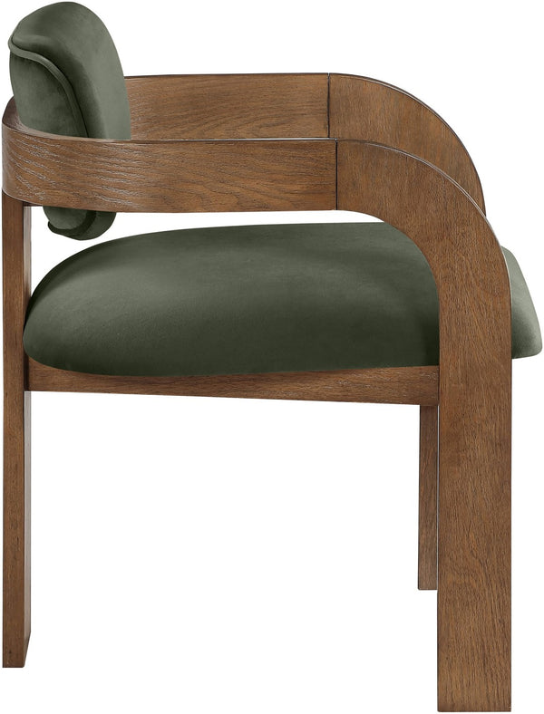Meridian Furniture Cedra Art Deco Sculpted Velvet Dining Chair with Solid Walnut Frame for Elegant Rooms Green Style B 33051Green-C