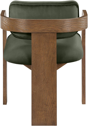 Meridian Furniture Cedra Art Deco Sculpted Velvet Dining Chair with Solid Walnut Frame for Elegant Rooms Green Style B 33051Green-C