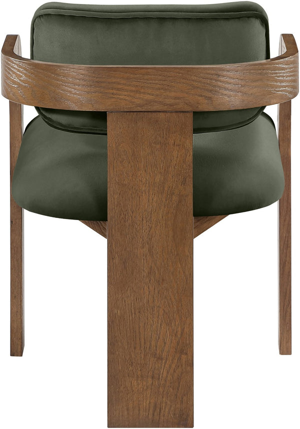 Meridian Furniture Cedra Art Deco Sculpted Velvet Dining Chair with Solid Walnut Frame for Elegant Rooms Green Style B 33051Green-C