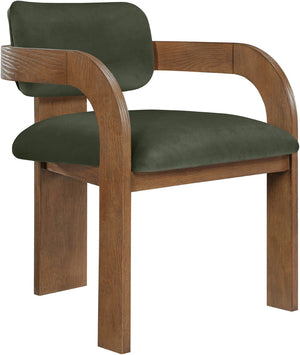 Meridian Furniture Cedra Art Deco Sculpted Velvet Dining Chair with Solid Walnut Frame for Elegant Rooms Green Style B 33051Green-C