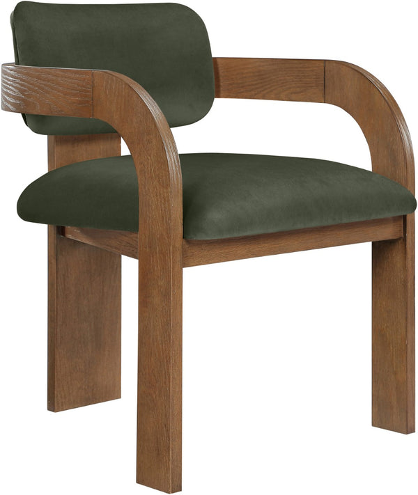 Meridian Furniture Cedra Art Deco Sculpted Velvet Dining Chair with Solid Walnut Frame for Elegant Rooms Green Style B 33051Green-C