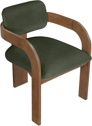 Meridian Furniture Cedra Art Deco Sculpted Velvet Dining Chair with Solid Walnut Frame for Elegant Rooms Green Style B 33051Green-C