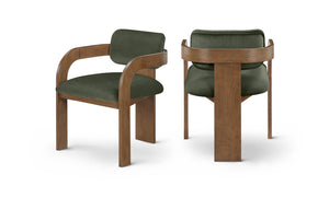 Meridian Furniture Cedra Art Deco Sculpted Velvet Dining Chair with Solid Walnut Frame for Elegant Rooms Green Style B 33051Green-C