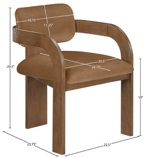 Meridian Furniture Cedra Art Deco Sculpted Velvet Dining Chair with Solid Walnut Frame for Elegant Rooms Saddle Style B 33051Saddle-C