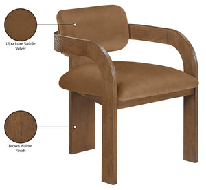 Meridian Furniture Cedra Art Deco Sculpted Velvet Dining Chair with Solid Walnut Frame for Elegant Rooms Saddle Style B 33051Saddle-C