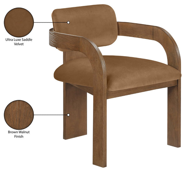 Meridian Furniture Cedra Art Deco Sculpted Velvet Dining Chair with Solid Walnut Frame for Elegant Rooms Saddle Style B 33051Saddle-C