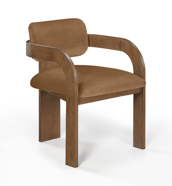 Meridian Furniture Cedra Art Deco Sculpted Velvet Dining Chair with Solid Walnut Frame for Elegant Rooms Saddle Style B 33051Saddle-C