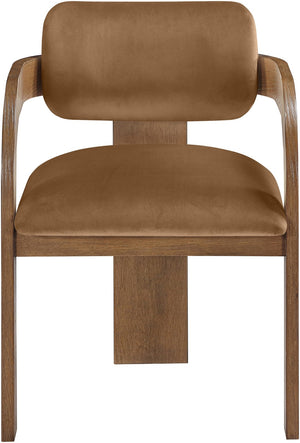 Meridian Furniture Cedra Art Deco Sculpted Velvet Dining Chair with Solid Walnut Frame for Elegant Rooms Saddle Style B 33051Saddle-C