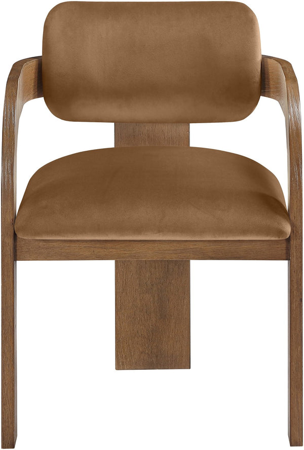 Meridian Furniture Cedra Art Deco Sculpted Velvet Dining Chair with Solid Walnut Frame for Elegant Rooms Saddle Style B 33051Saddle-C