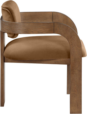 Meridian Furniture Cedra Art Deco Sculpted Velvet Dining Chair with Solid Walnut Frame for Elegant Rooms Saddle Style B 33051Saddle-C